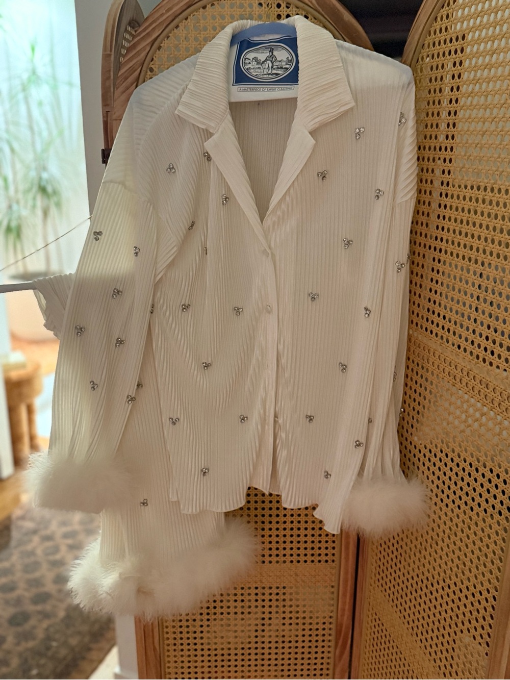 Waverles Jewel Feather Pleats Set in Ivory